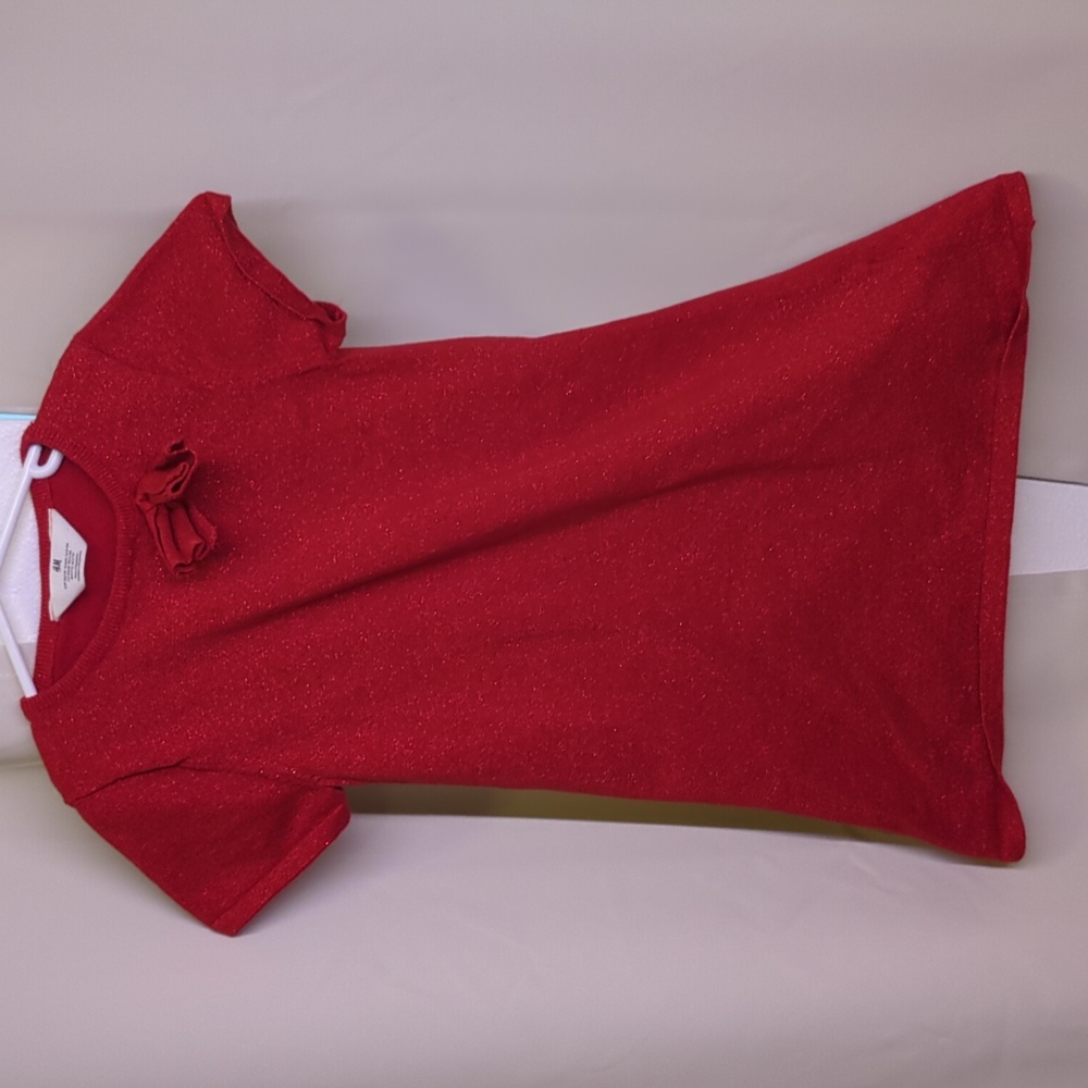Girls H&M Sparkle Red Dress 8 Medium Bow Sparkly Short Sleeve